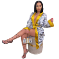 LEVEL S390012 Womens Satin Sexy Money Printed Satin Robes For Women Sleepwear